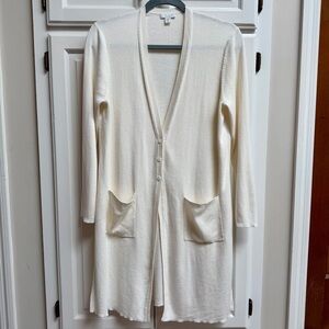 J. Jill Cotton & Silk Ivory Ribbed Cardigan Longline Size Medium Petite